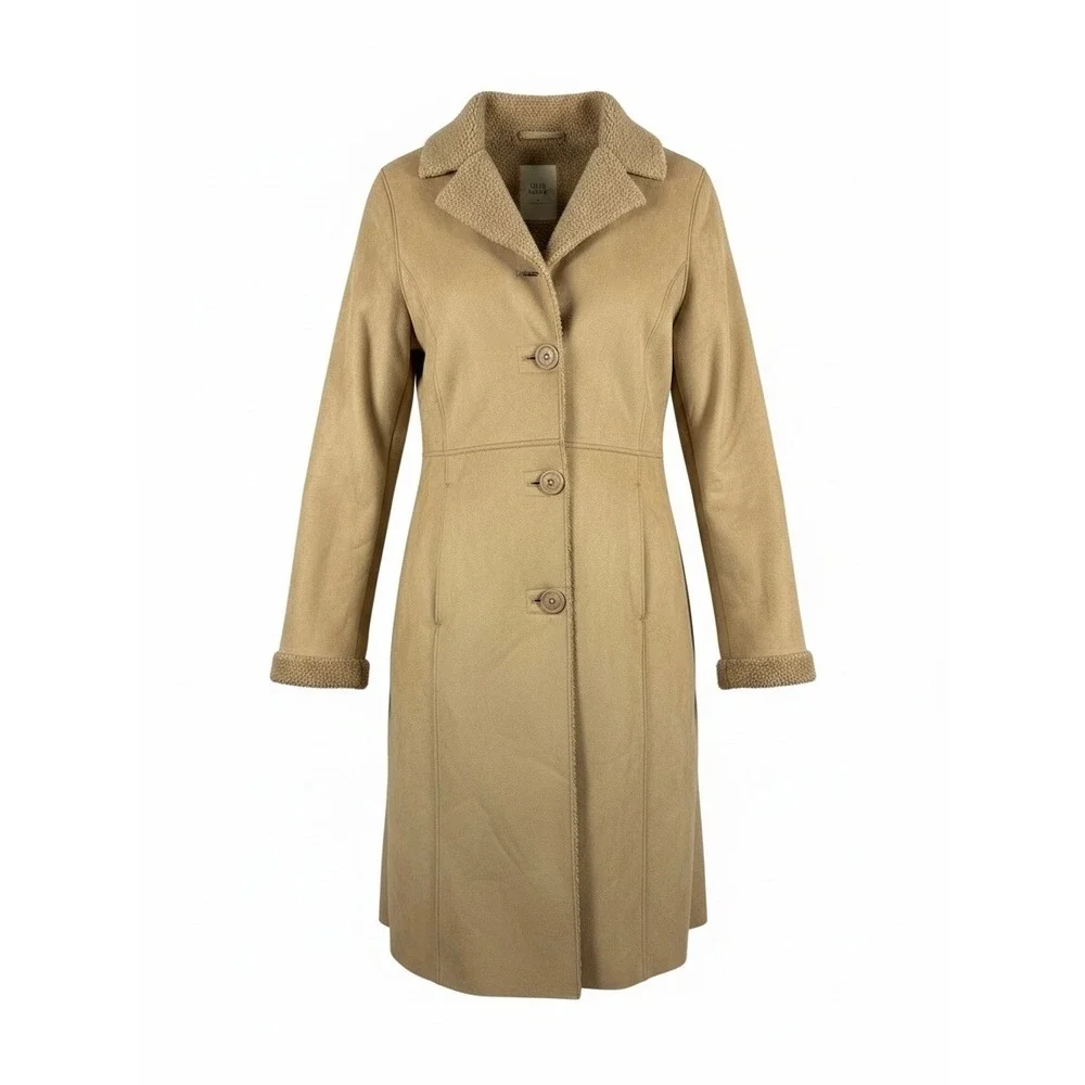 Vintage Y2K Old Navy Trench Coat Jacket Faux Suede Sherpa Lined Sz M Penny Lane - Picture 1 of 13